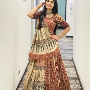 Navratri Special Cream & Maroon Digital Print Chaniya Choli