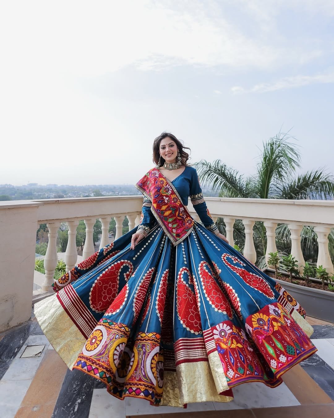 Navratri Special Royal Blue Digital Print Chaniya Choli