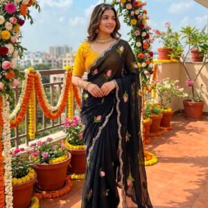 Black Soft Rangoli Silk Saree